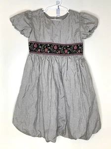 Hanna Andersson 110 cm US 5 dress Silver Bubble Hem Floral waist Party Taffeta - Picture 1 of 4