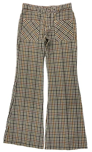 Pantalones retro vintage años 70 Maverick para mujer junior talla 7 color tostado a cuadros pierna acampanada - Imagen 1 de 7