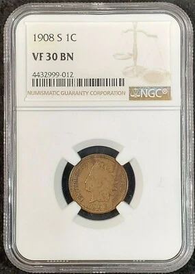 1908 S Indian Head Cent NGC VF30 BN 4432999-012 Exquisite Coin Rare - Image 1 of 4