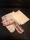 Vintage Handkerchiefs Doily Runners Squares Red White Green Colors Estate Lot