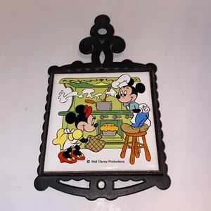 Vintage Disney Mickey & Minnie Cast Iron Ceramic Trivet Hot Plate Footed - Picture 1 of 5