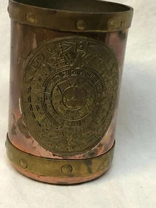TAZA CALENDARIO MAYA AZTECA MEXICANO 4 1/2" ESFERA SOLAR EMPAÑADA METAL - Imagen 1 de 7