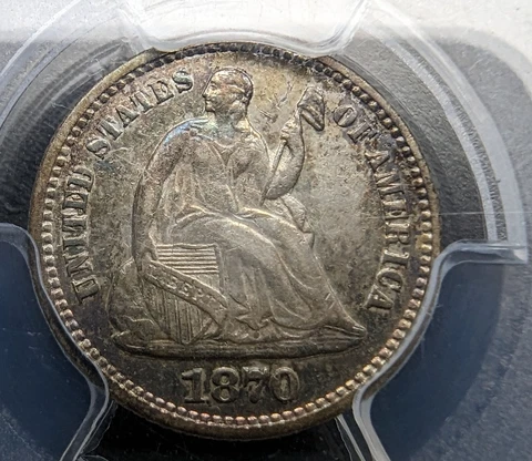 1870 H10C Seated Half Dime PCGS AU55 Colorful Toning +Video Cover