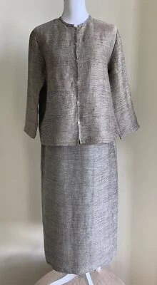 Eileen Fisher Mujer Talla S Lino/Algodón 2 Piezas Falda Larga Traje Botón Delantero Top Foto 1 de 4