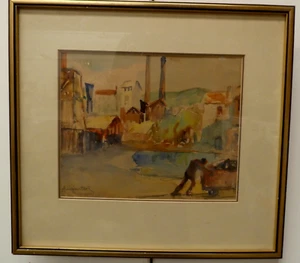 FRAMED WATERCOLOUR PAINTING A.WEINSTOOR EUROPEAN LANDSCAPE MAN PUSHING CART - Picture 1 of 7