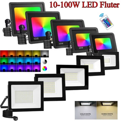 LED Strahler Außen Fluter 100W 50W 30W 10W Scheinwerfer Mit Stecker Flutlicht  - Bild 1 von 4