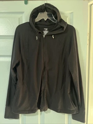 Sudadera con capucha ligera negra manga larga Danskin Now para mujer talla Bolsillos con cremallera completa XL Foto 1 de 4