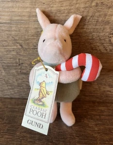 Piglet Candy Cane Gund Classic Pooh Natale Peluche Ornamento Raro - Foto 1 di 5