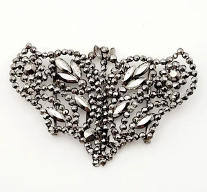 Antique Victorian Buckle Marcasite Steel Cut Brass Back 2 Piece MISSING 1 STONE - Picture 1 of 23