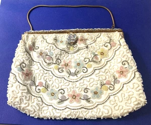 Vintage 1940’s Oberon Paris Beaded Flowered Evening Handbag Original+Used Clean! - Picture 1 of 14