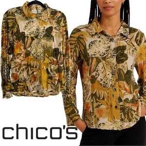 Chico's Autumn Leaf Embellished Button Down Shirt Size M - Bild 1 von 7
