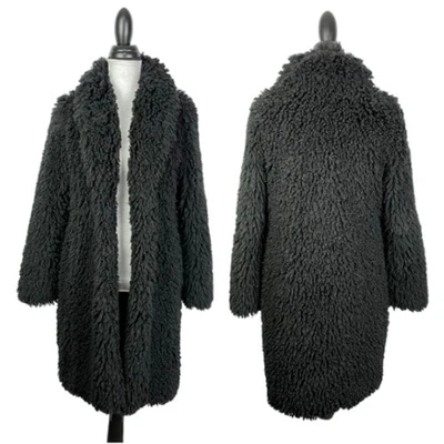 Abrigo midi abierto Worth New York XS negro rizado magnolia oveja suave piel sintética Foto 1 de 4