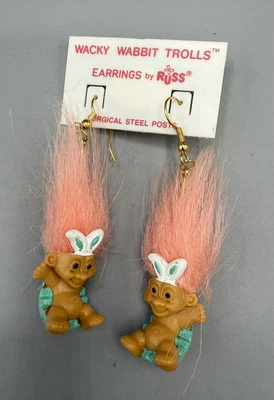 Nuevo de Lote Antiguo Wacky Wabbit Russ Troll Pendientes de Pascua Pelo Naranja ¡Cariño! Foto 1 de 3