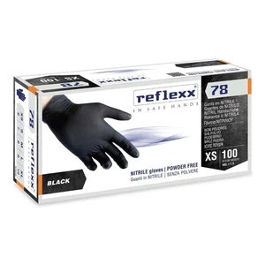 Guanti Nitrile Monouso Reflexx78 Neri Senza Polvere 100 pz |Tatuatori Alimenti - Imagen 1 de 3