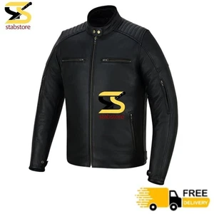 Men’s Distressed Cowhide Leather Motorcycle Jacket Warm Lining & YKK Zippers - Picture 1 of 6