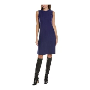 Vestido Eileen Fisher ancho acanalado elástico cuello falso en azul iris talla grande - Imagen 1 de 10