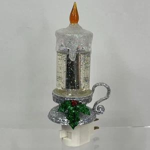 Christmas Shimmering Candle NightLight Plug In Lamp Holly Light Up Silver Swirl - Picture 1 of 6