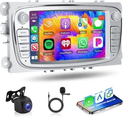 Autoradio 2 Din Ford Focus Kuga Mondeo Galaxy C-Max GPS Bluetooth Wifi Mirror - Immagine 1 di 4