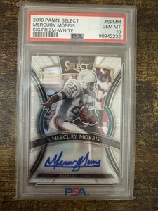 2019 Panini Select Mercury Morris #SP-MM White Prizm Firma AUTO 17/35 PSA 10 - Foto 1 di 2