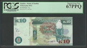 Zambia 10 Kwacha 2012 P51a Uncirculated Graded 67 - Picture 1 of 2