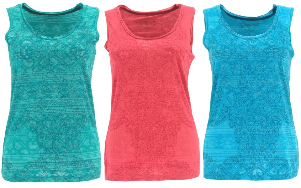 WHITE SIERRA D323W WOMEN'S SHIVA BURNOUT PRINT TANK TOP SHIRT MADE IN US - Image 1 of 1