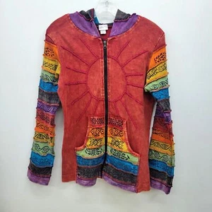Boho Rainbow Sun Hoodie – S/M – Made in Nepal - Picture 1 of 8