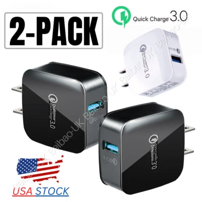 2 Pack QC 3.0 Quick USB Fast Wall Charger Block For Samsung LG iPhone Adapter - Image 1 of 4