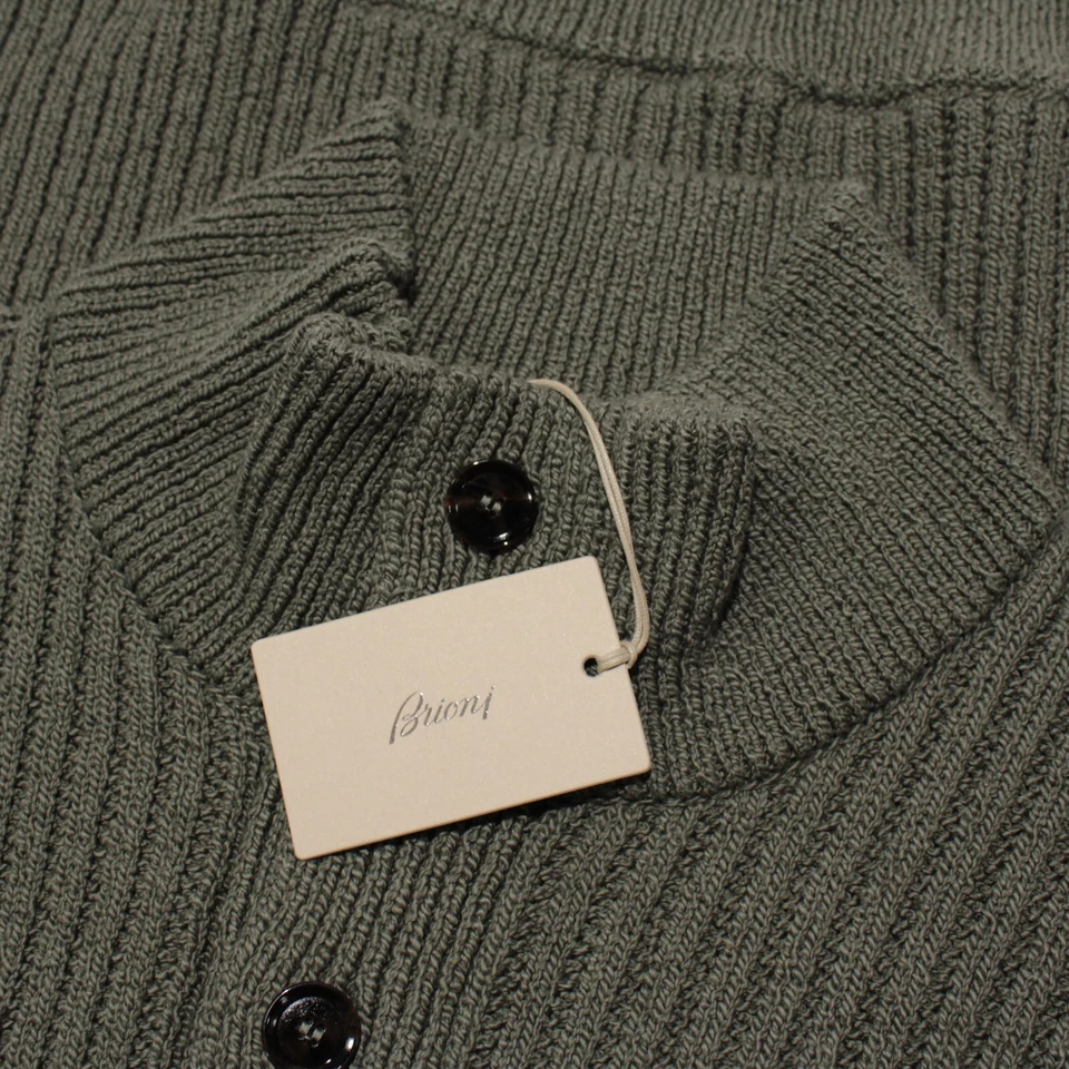 Suéter Brioni Nuevo con Etiquetas Tejido Henley Talla 56 EE. UU. 2XL Verde Oliva 100% Algodón Foto 1 de 4