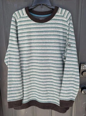 Mountain Hardwear 条纹毛衣男式 XL 再生羊毛混纺蓝色灰色黑色 — 第 1/4 张图片