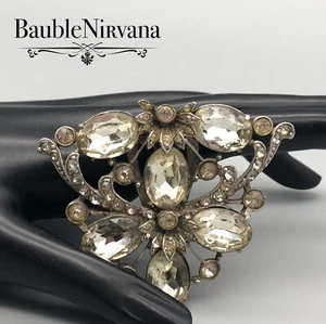 Antique Vintage Staret Rhinestone Shield Flower Clip Brooch Pin - Bild 1 von 5