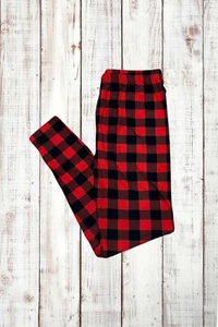 Women’s Leggings Classic Red Buffalo Plaid Plus Size 1X-2X NWT Stretchy Soft - Picture 1 of 4
