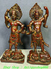 Old China Red Bronze Gilt Knife Dagger Hip-hop Two God Door Immortal Statue Pair