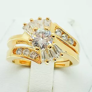 Juego de 2 anillos de compromiso de boda de 2 piezas de circonio de joyería blanca enchapados en oro amarillo para mujer R2433 - Imagen 1 de 8