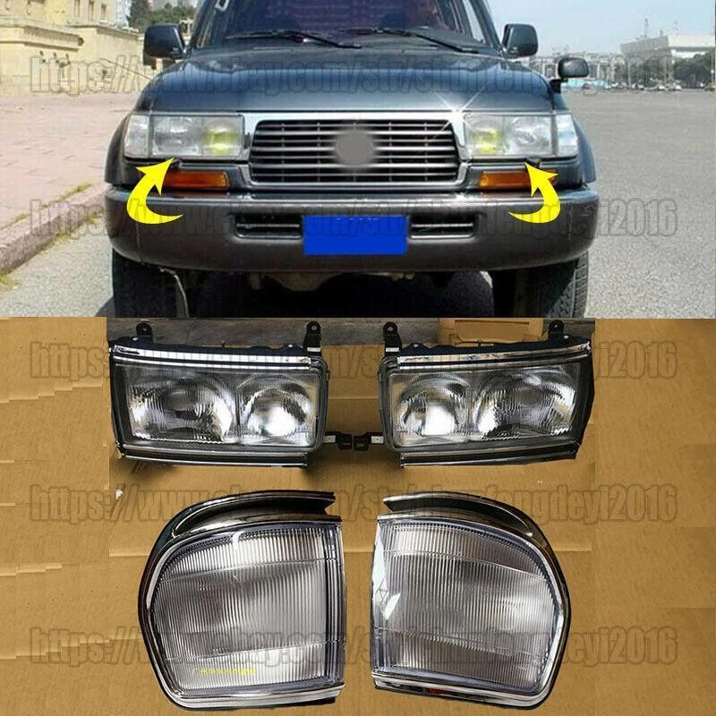 LH + RH For Toyota Land Cruiser LC80 FJ80 1989-1997 Headlights + Corner Headlamp Foto 1 de 4