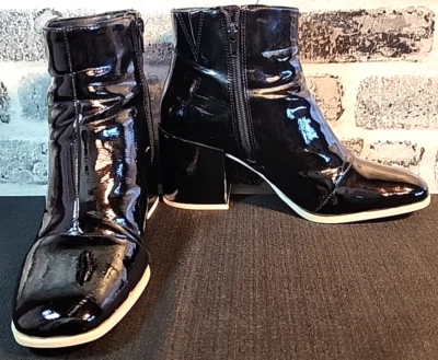 Botines Mix Nº 6 Negro Charol Cuero Vegano Talla 8.5M Negro Tacones Dos Tonos Gótico Foto 1 de 4