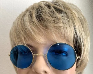 Blue Goldtone Wire Rim 5" Blue Lens Sun Glasses  - Picture 1 of 1