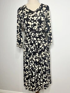 Maiocchi Black Floral Dress Size 10 Stretch Jersey Ruched - Picture 1 of 10