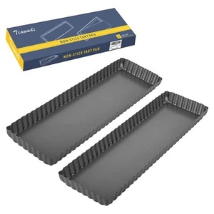 2 Pack Rectangular Tart Pan Non-Stick Quiche Pan with Loose Bottom the Fluted... - Picture 1 of 7