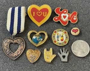 Lot of 9 Hearts Heart Love Hands Pins Pinbacks #48786 - Picture 1 of 7