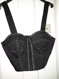ASOS Black Studs-Chains-Hook & Eye Lined Lace Top. Bra Style Back. Size 12.BNWT - Picture 1 of 2