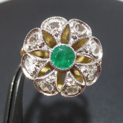 ANILLO RACIMO DE DIAMANTES Y ESMERALDAS NATURALES ORO ROSA 14K TALLA 7 5,34 gramos (G131683-1) Foto 1 de 4