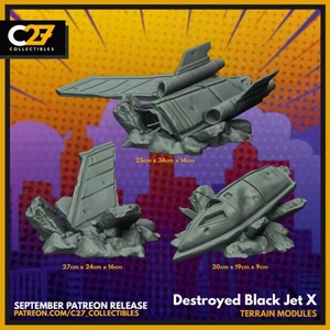 Destroyed Black Jet X | Terrain | Sci-Fi Miniature | C27 Studio - Picture 1 of 3