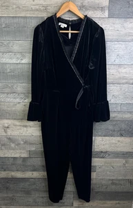 Monsoon Womens Velvet Jumpsuit Size UK 16 Black Tara Rhinestone Trim Party Event - Picture 1 of 13