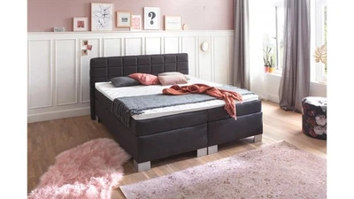 Boxspringbett Boston Hotelbett Doppelbett Stoff schwarz 7-Zonen-TTFK 180x200 cm - Bild 1 von 4