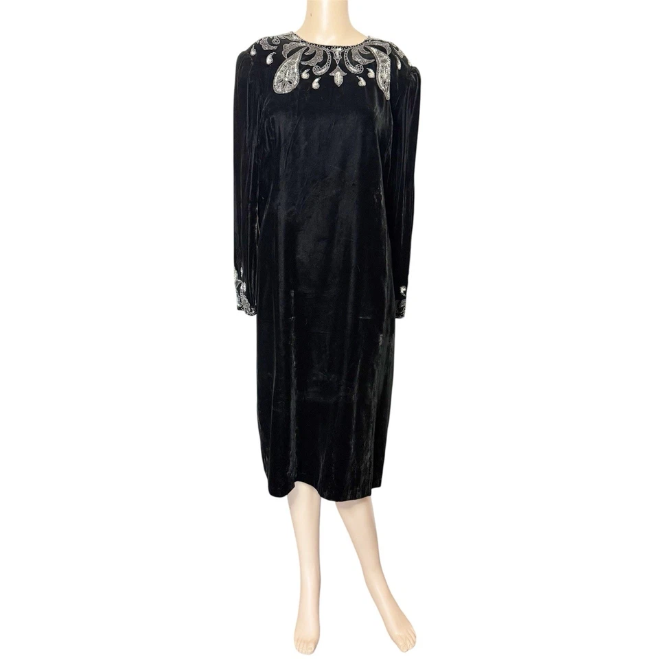 Женские винтажные черный бархат блестки вечернее платье  - Изображение 1 из 4