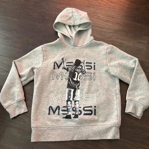 Boys Leo Messi Graphic Hooded Pullover Sweatshirt - Gray, Size M - Picture 1 of 2