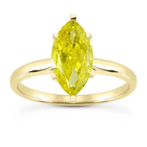 Marquise Schliff Diamant Verlobungsring ausgefallen gelb behandelt 14K Gold SI1 2 Karat - Bild 1 von 6