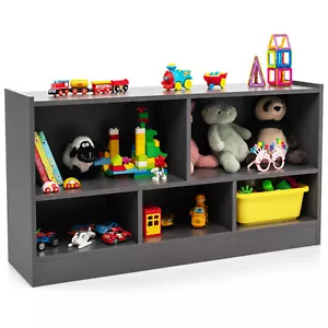 Kids 5-Cube Toy Storage Cabinet 2-Shelf Wooden Bookcase School Organizer Grey - Picture 1 of 10