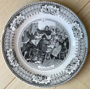 Antique MONTEREAU La noce du Marin Faience Plate - 19th century wedding banquet - Picture 1 of 2
