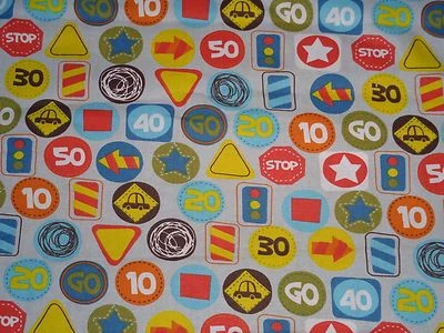 2 yards Street Signs on Gray 100% Cotton Fabric- 44"wide- Stop, Yield, Go, Speed - Image 1 of 3